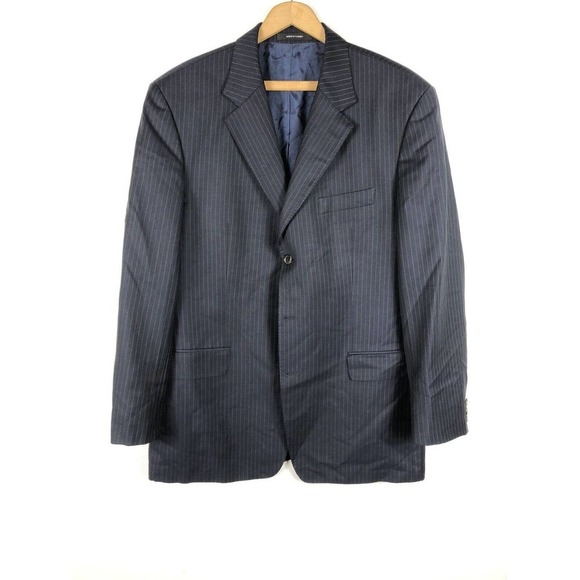 Hugo Boss Blazer Sport Coat Suit Jacket Navy Blue Pinstripe Mens 46L 46 Long